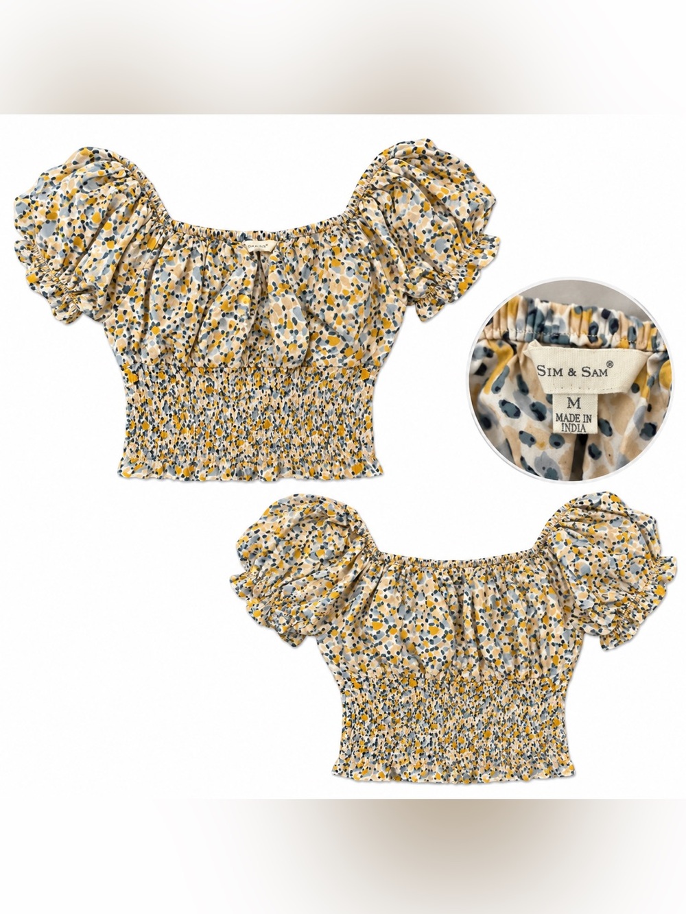 Marshalls Yellow Floral Puff-Sleeve Smocked Crop Top
